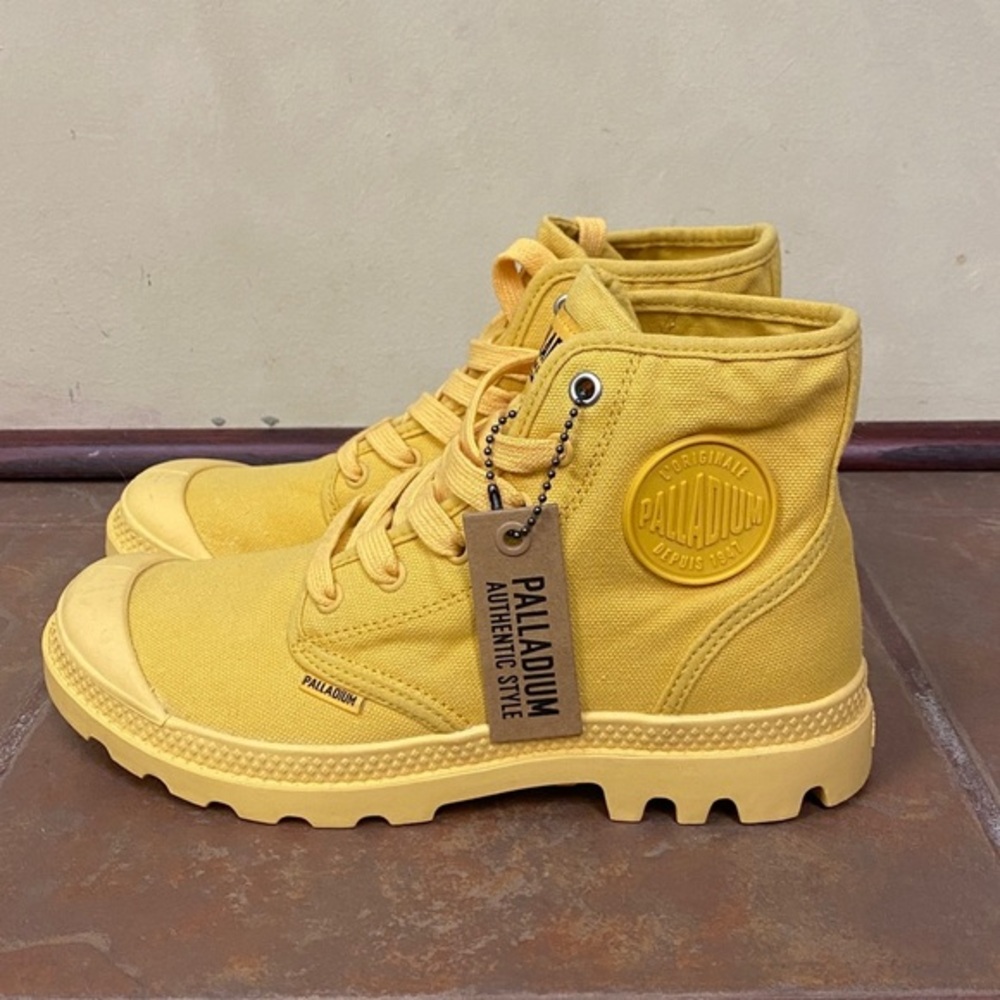 New! Palladium Kid's Pampa Hi V boots in the marigold color